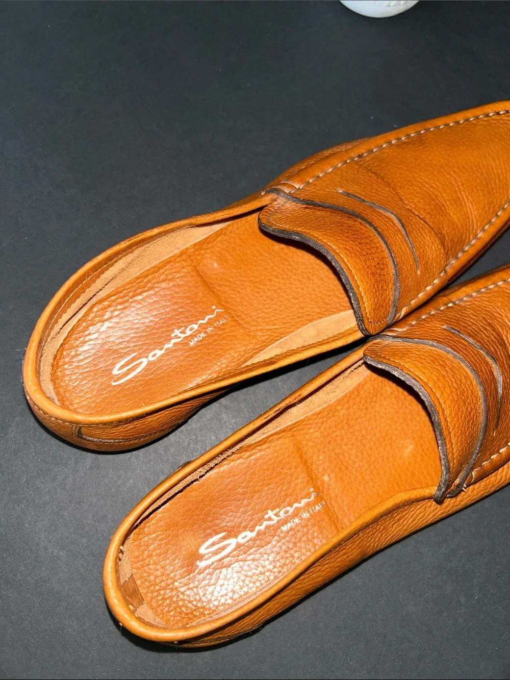Santoni Men's Cognac Pebbled Leather Penny Loafers